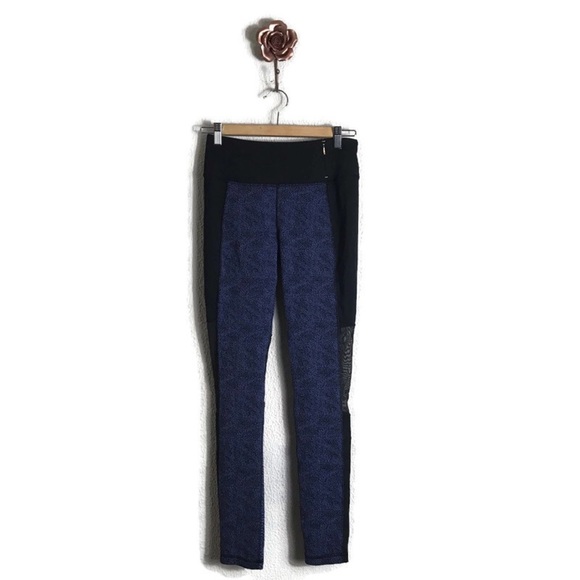 Calia Black/Blue Wide‎ Waistband Nylon Spandex Textured Mesh Leggings Small - Picture 2 of 9